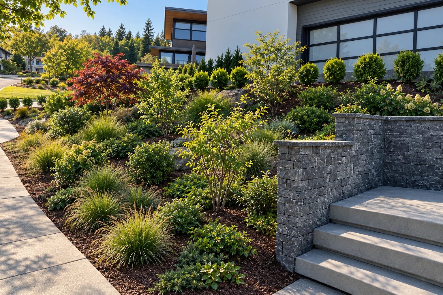 Issaquah planted entry and stone steps visualization