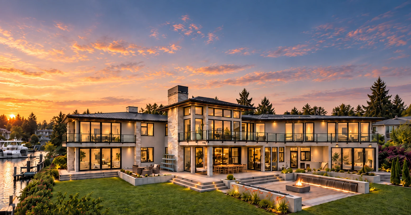 108 Cascade waterfront residence at sunset