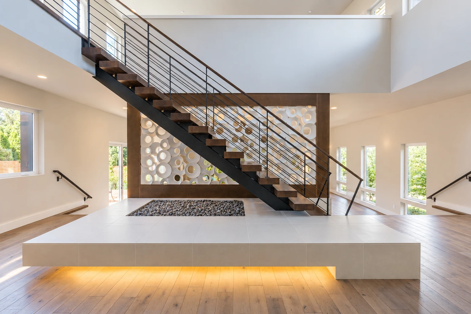 Open stair and sculptural screen visualization