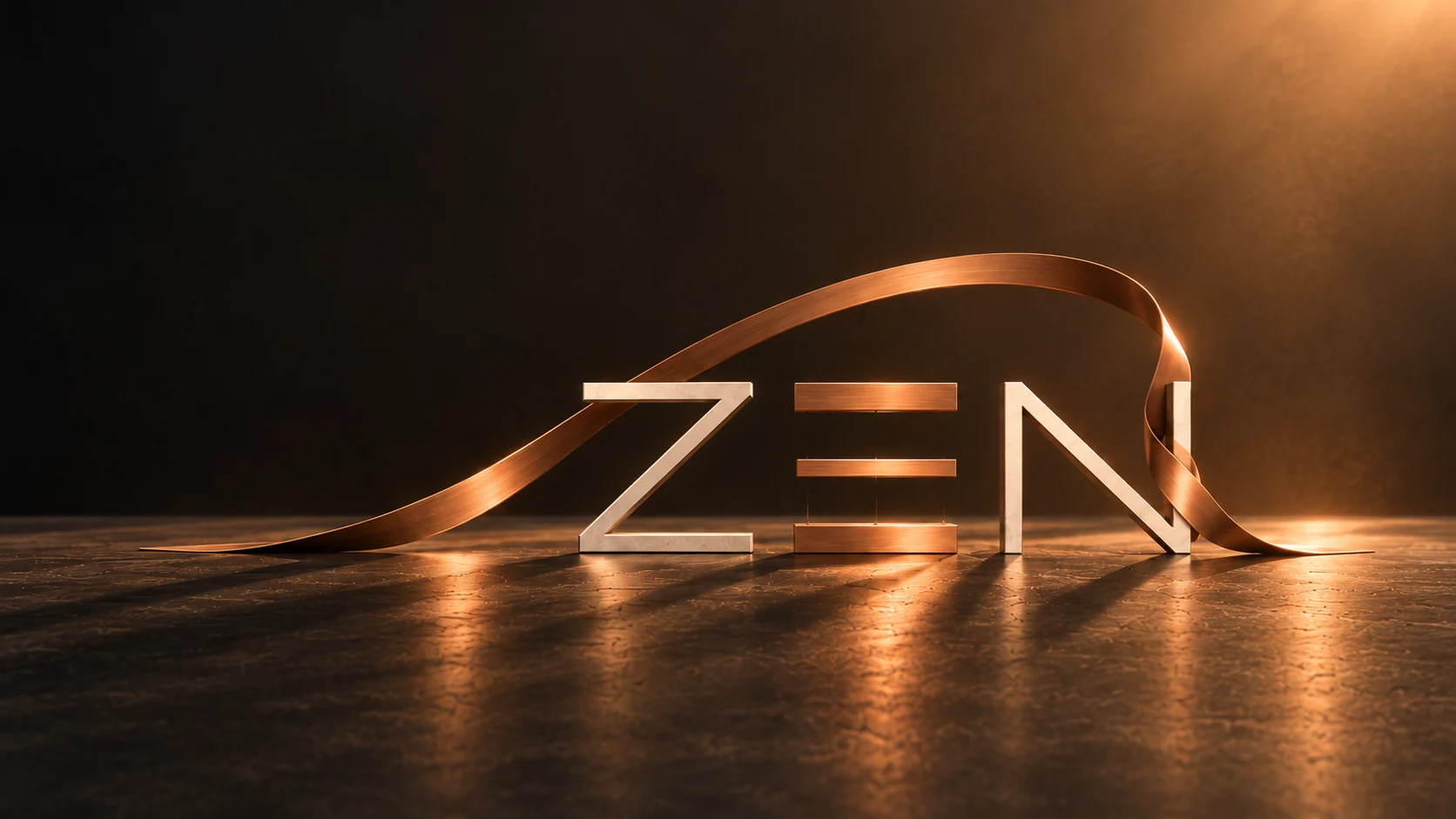 ZEN sculpture embraced by a copper ribbon